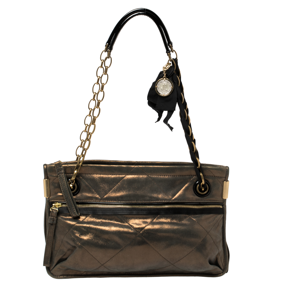 Lanvin Metallic Bronze Leather Chain Shoulder Bag
