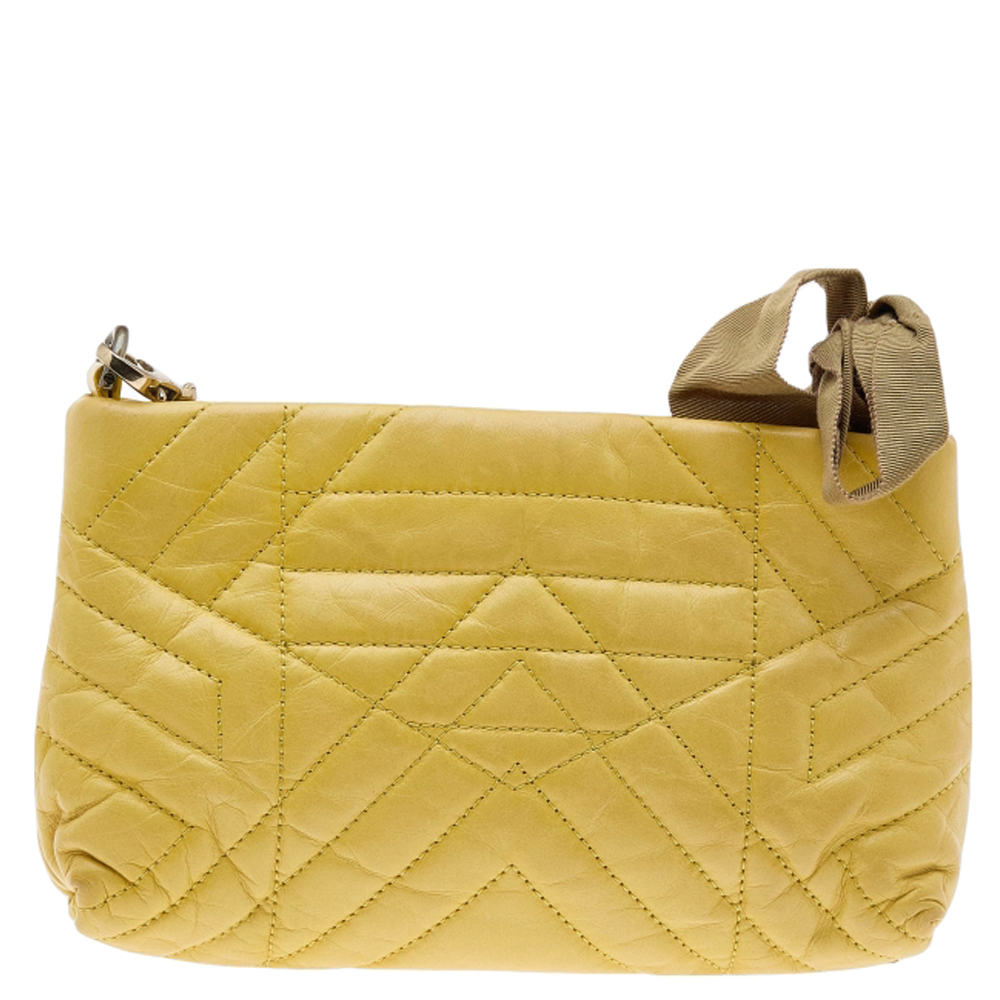 Lanvin Yellow Quilted Leather Happy Pocket Crossbody Bag