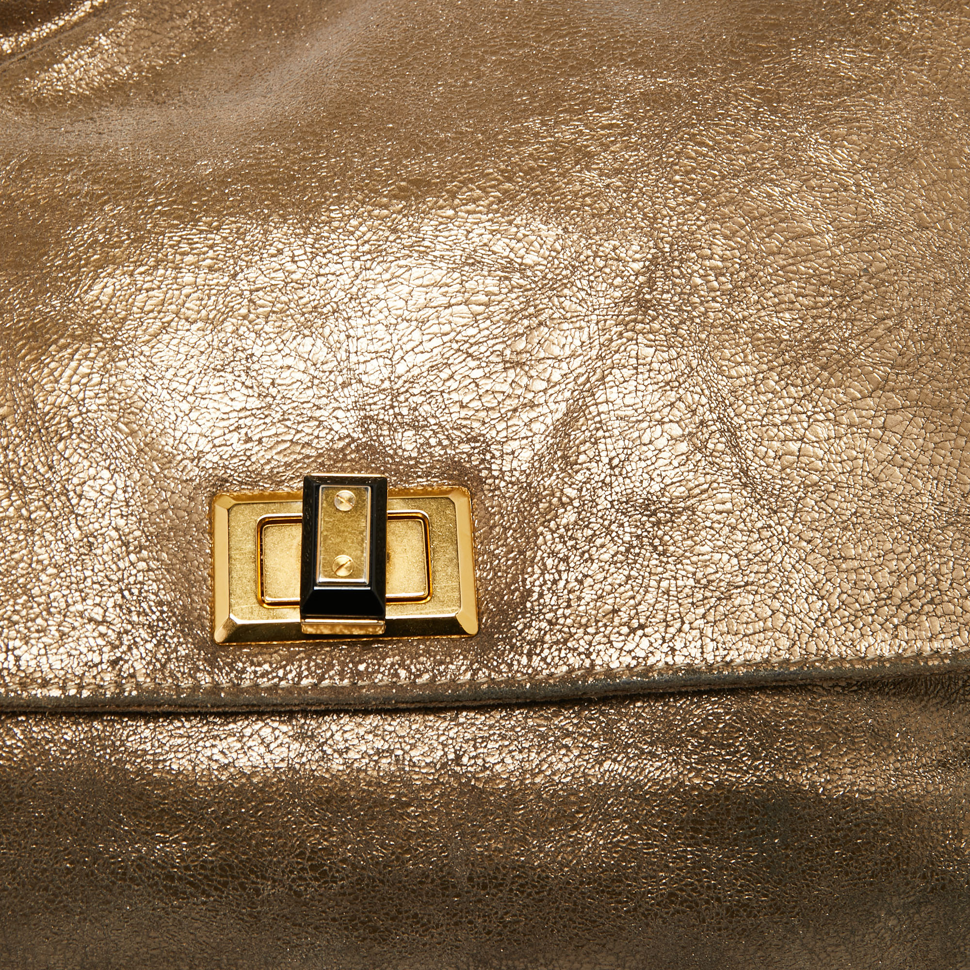 Lanvin Gold Cracked Suede Flap Top Handle Bag