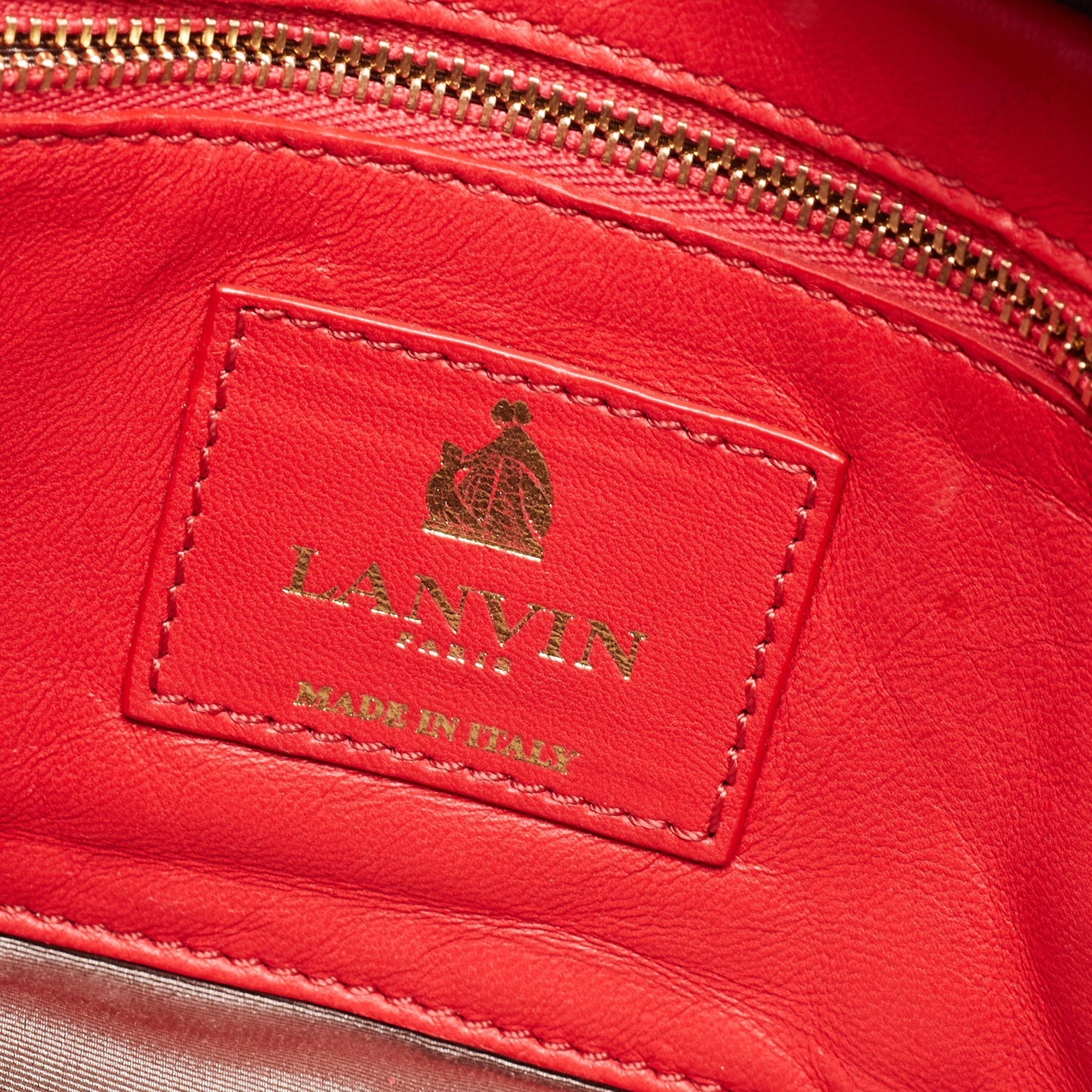 Lanvin Coral Red Leather Sugar Studded Shoulder Bag