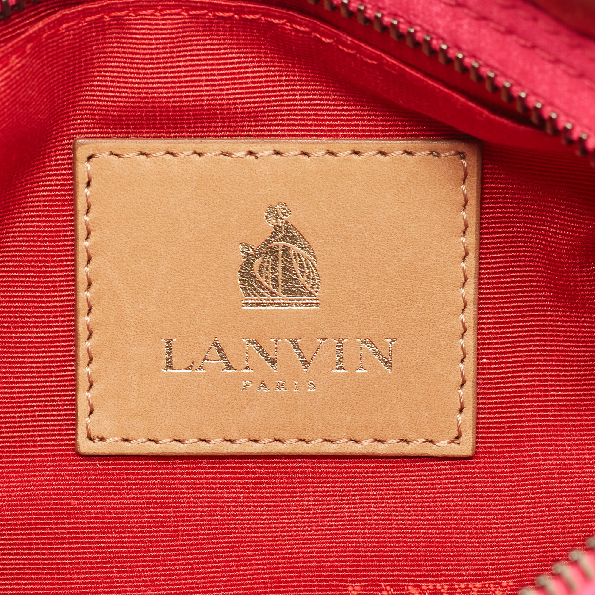 Lanvin Brown/Pink Satin Crystal Embellished Chain Clutch