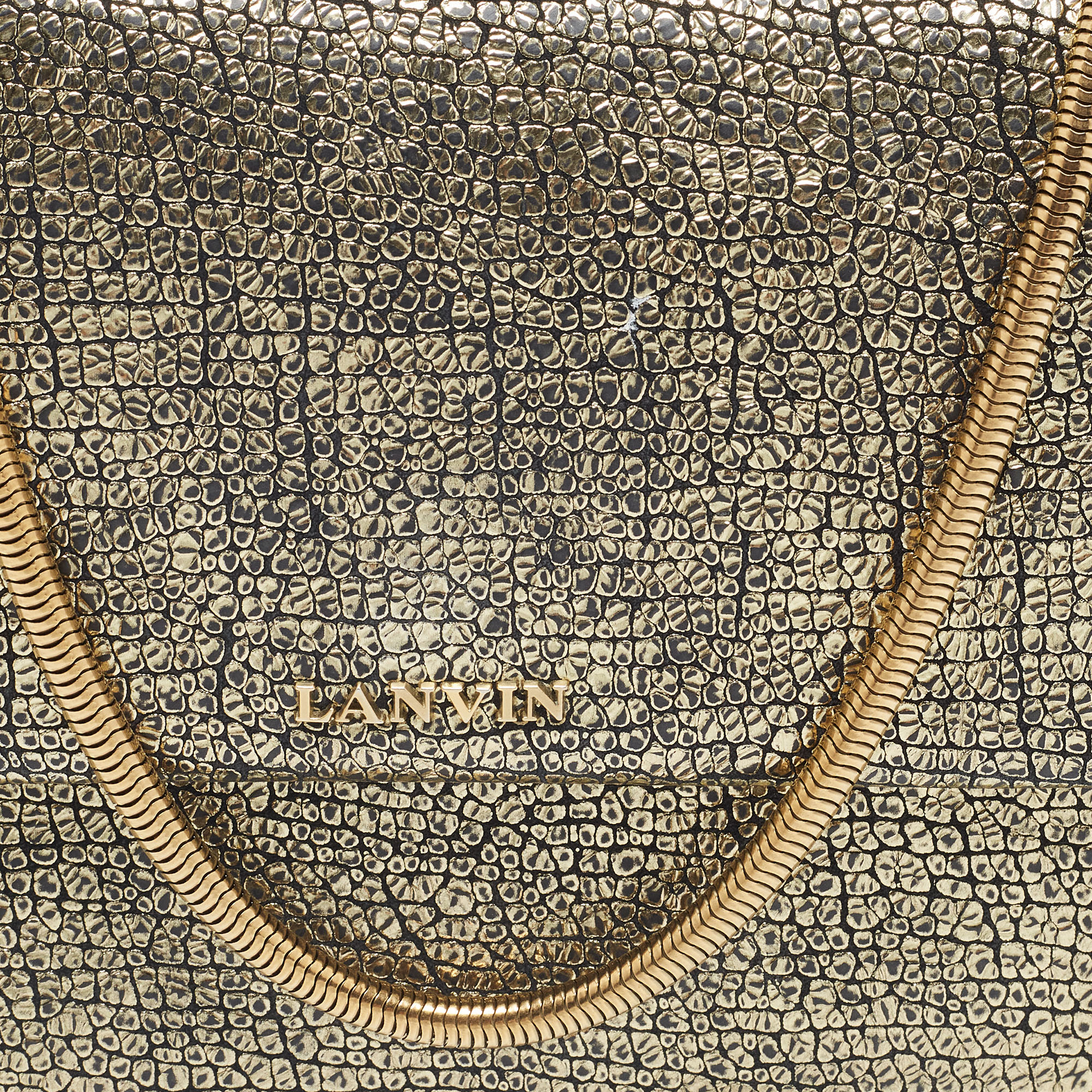 Lanvin Gold Leather Flap Chain Clutch
