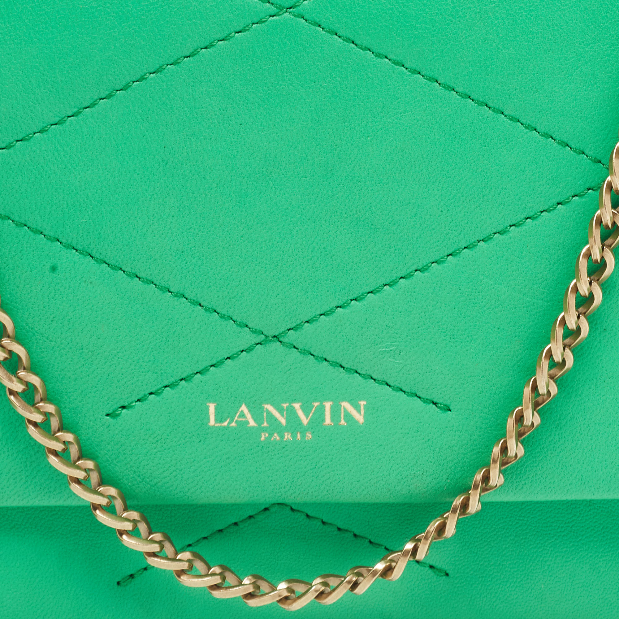Lanvin Green Leather Flap Chain Clutch