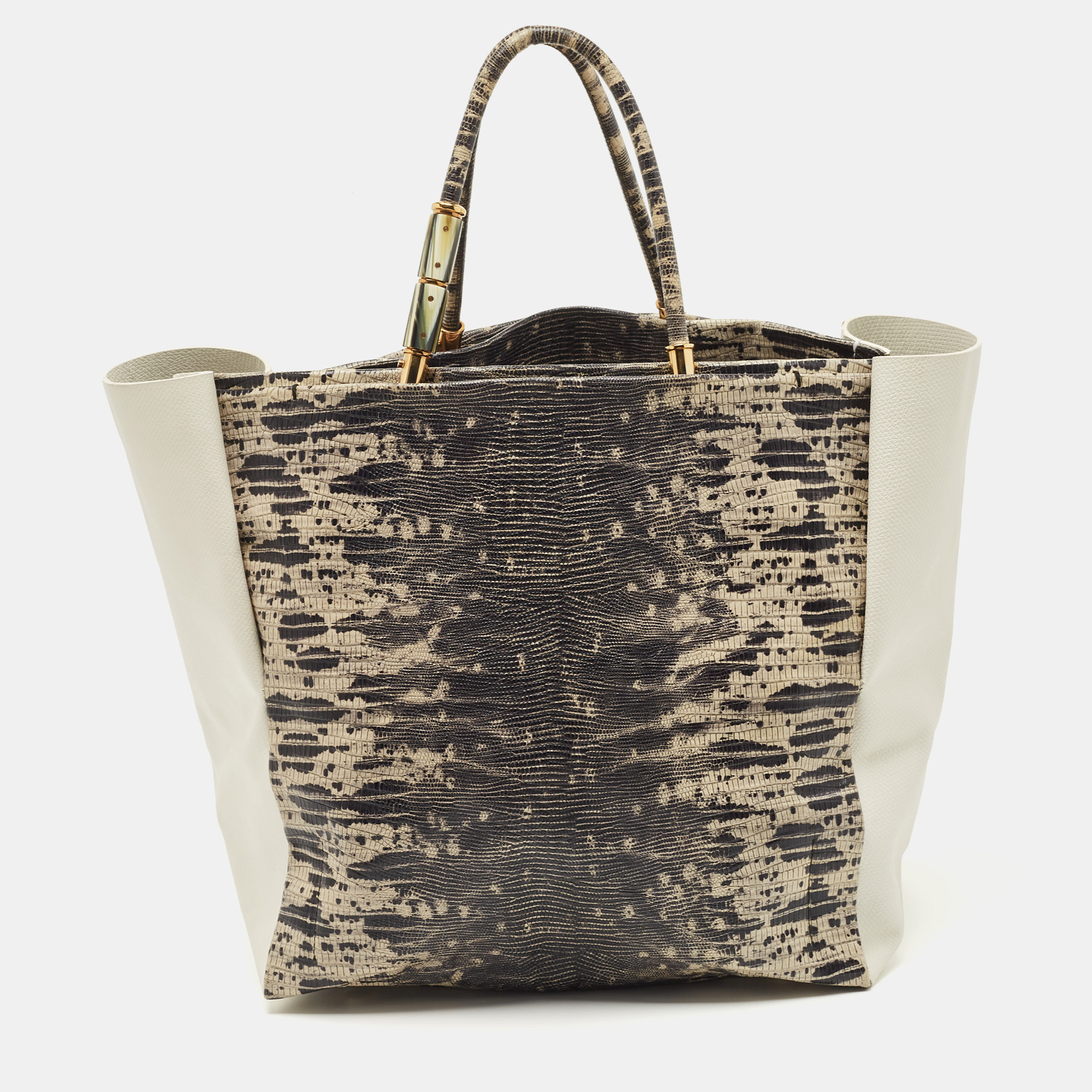 Lanvin Tri Color Leather And Lizard Embossed Leather Tote