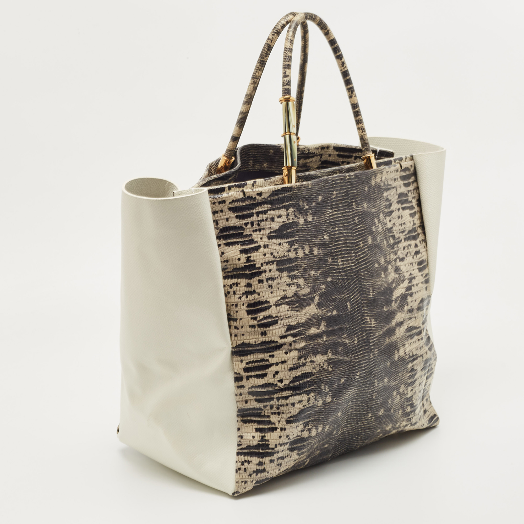 Lanvin Tri Color Leather And Lizard Embossed Leather Tote