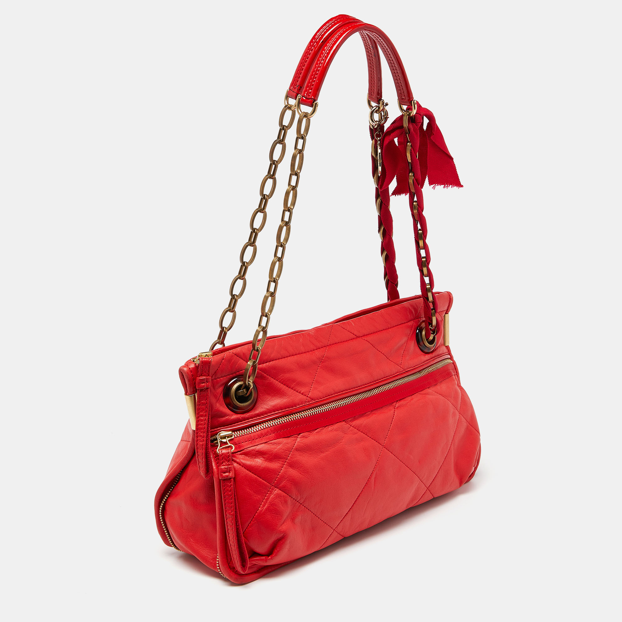 Lanvin Red Quilted Leather Amalia Shoulder Bag