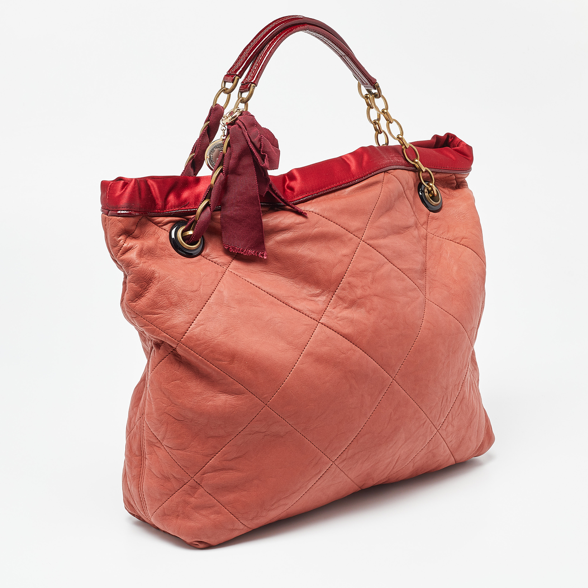 Lanvin Rust/Red Leather/Satin And Patent Leather Amalia Cabas Tote