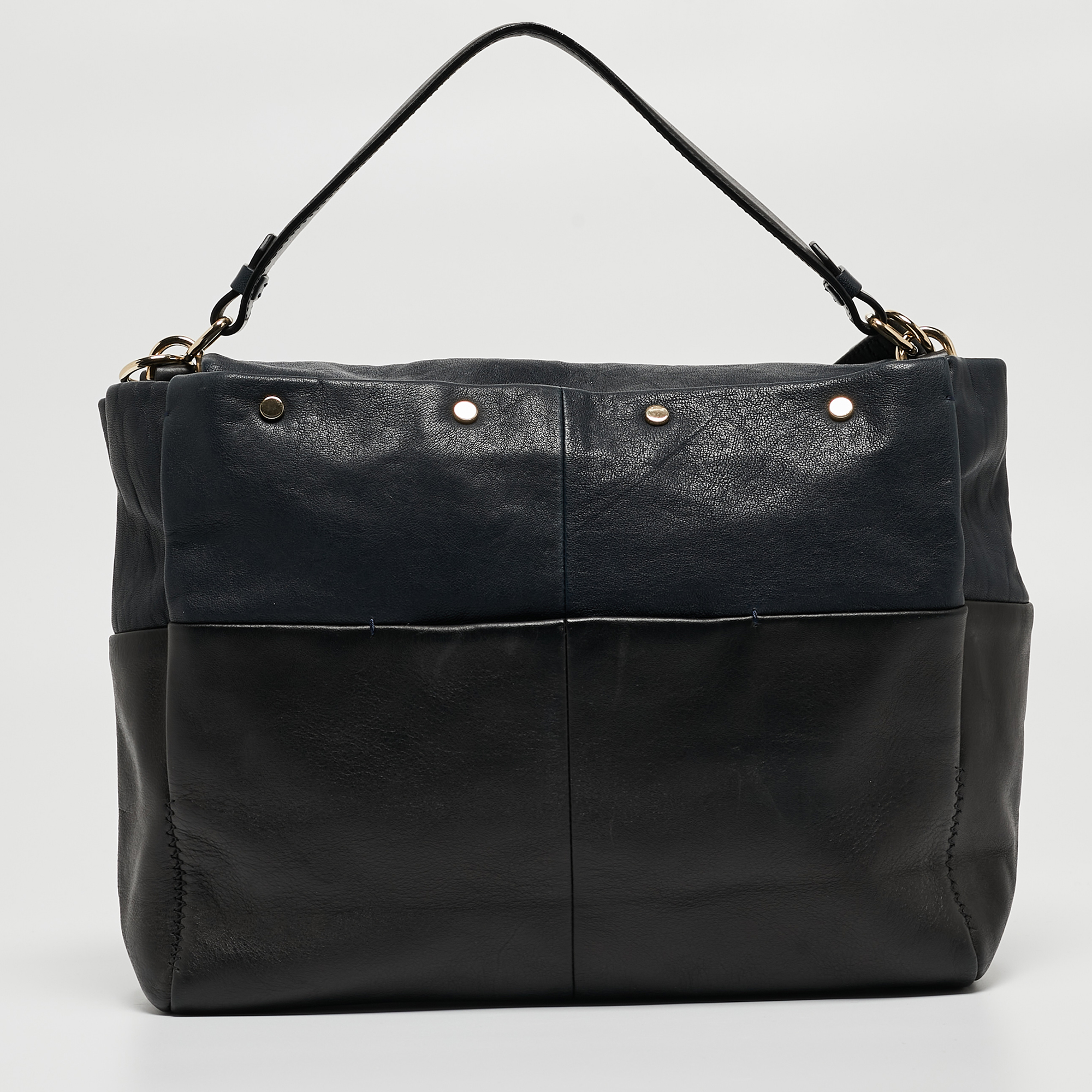 Lanvin Black/Navy Blue Leather For Me Double Top Handle Bag