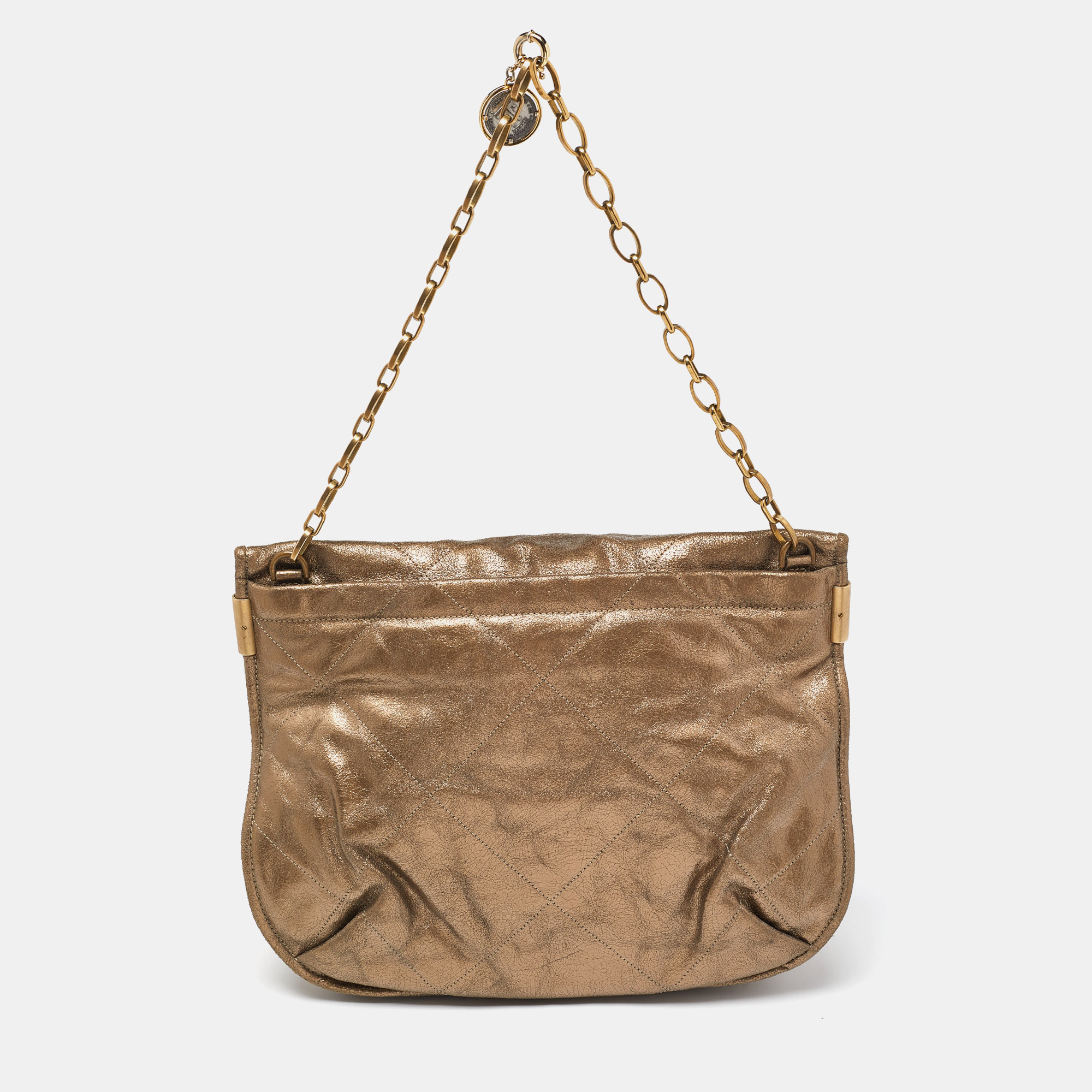 Lanvin Metallic Gold Leather Chain Hobo