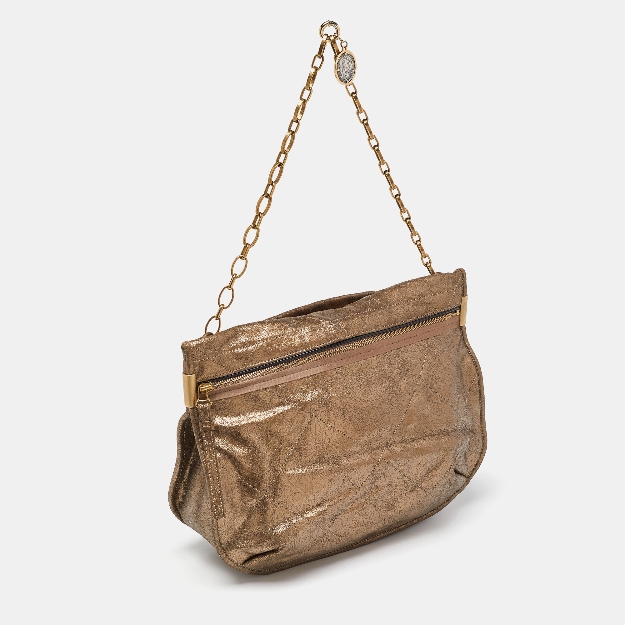 Lanvin Metallic Gold Leather Chain Hobo