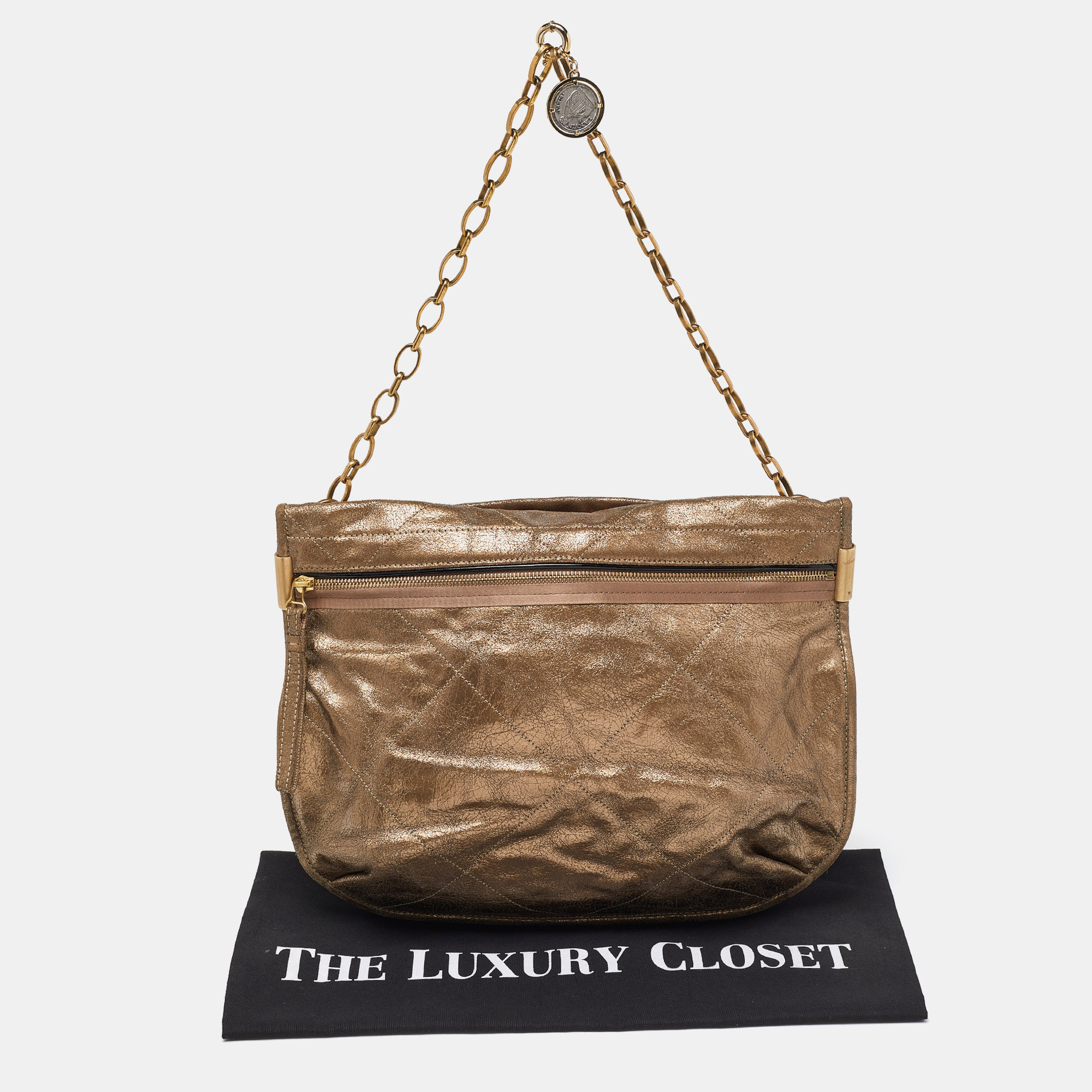 Lanvin Metallic Gold Leather Chain Hobo