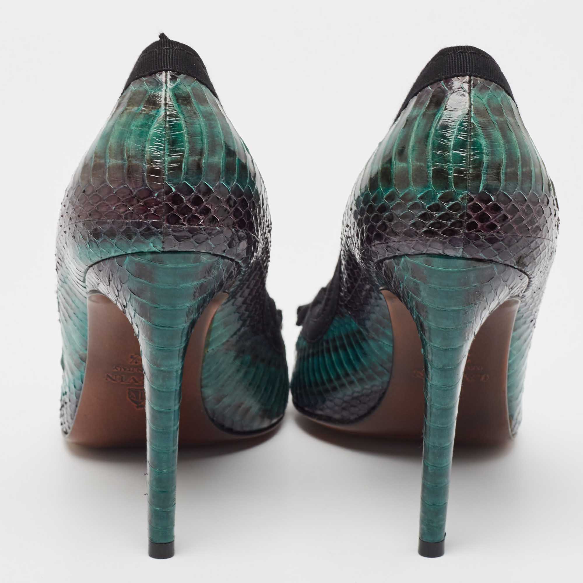 Lanvin Green/Black Python Bow Peep Toe Pumps Size 39.5