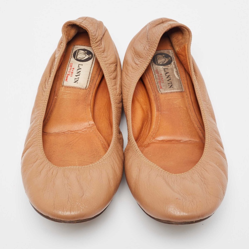 Lanvin Beige Leather Scrunch Ballet Flats Size 38