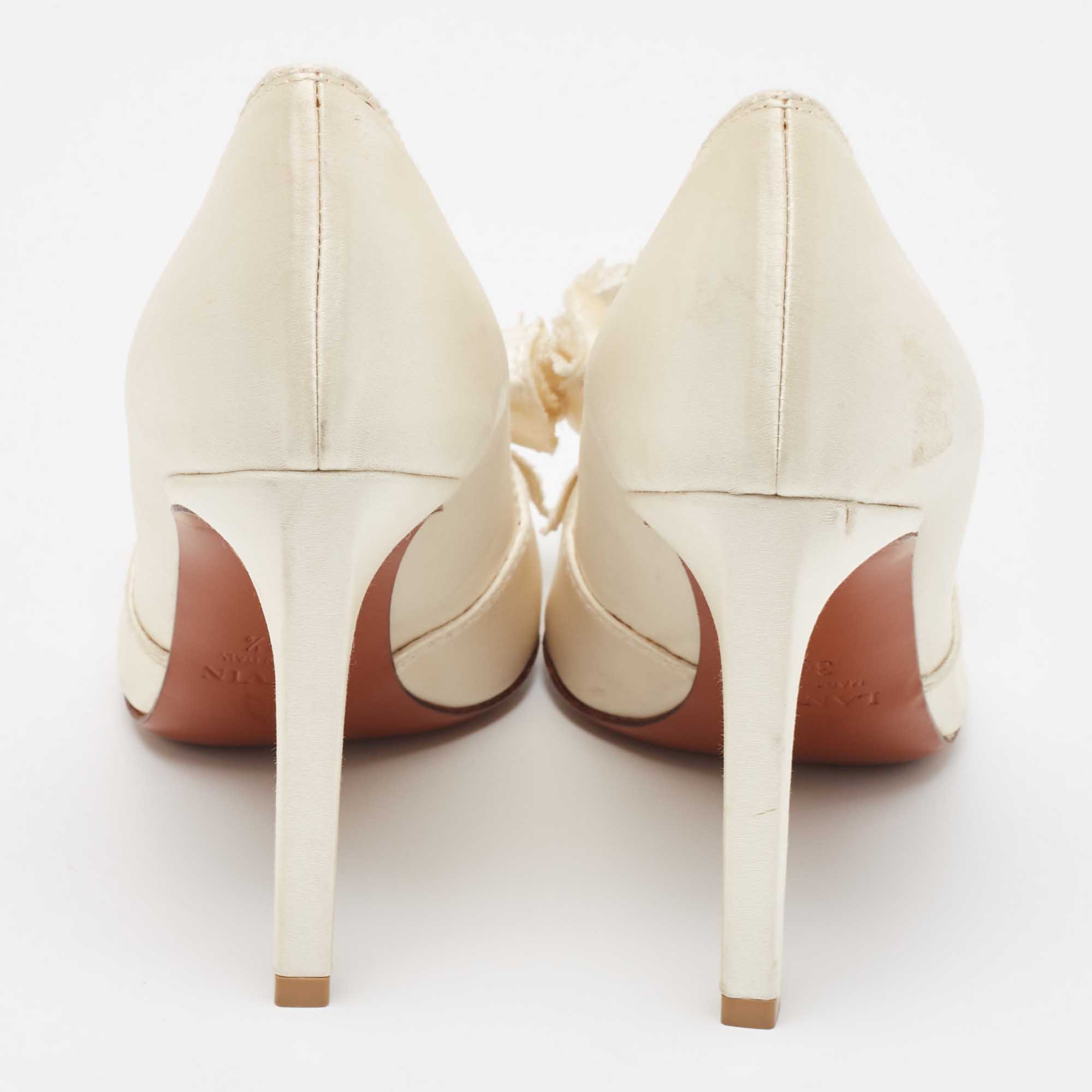 Lanvin White Satin Peep Toe Bow  Pumps Size 36.5