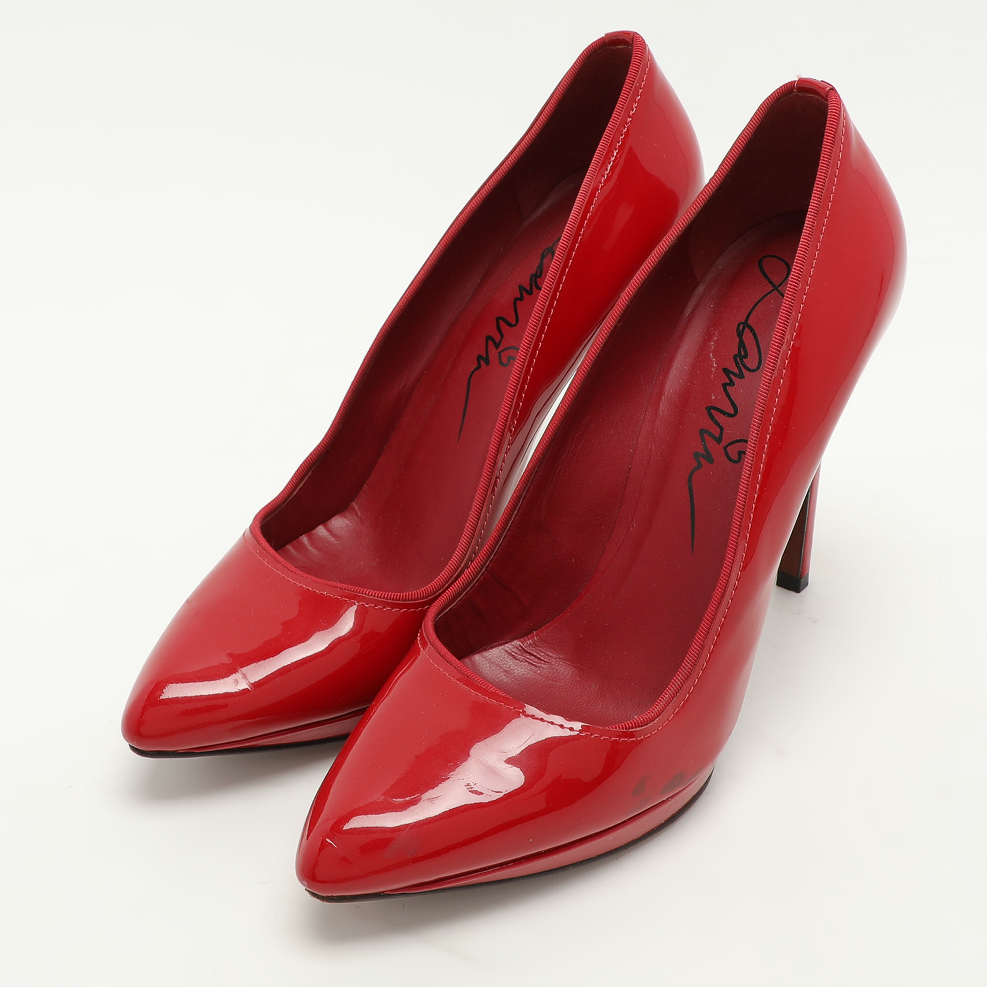 Lanvin Red Patent Leather Pointed Toe Platform Pumps Size 38.5