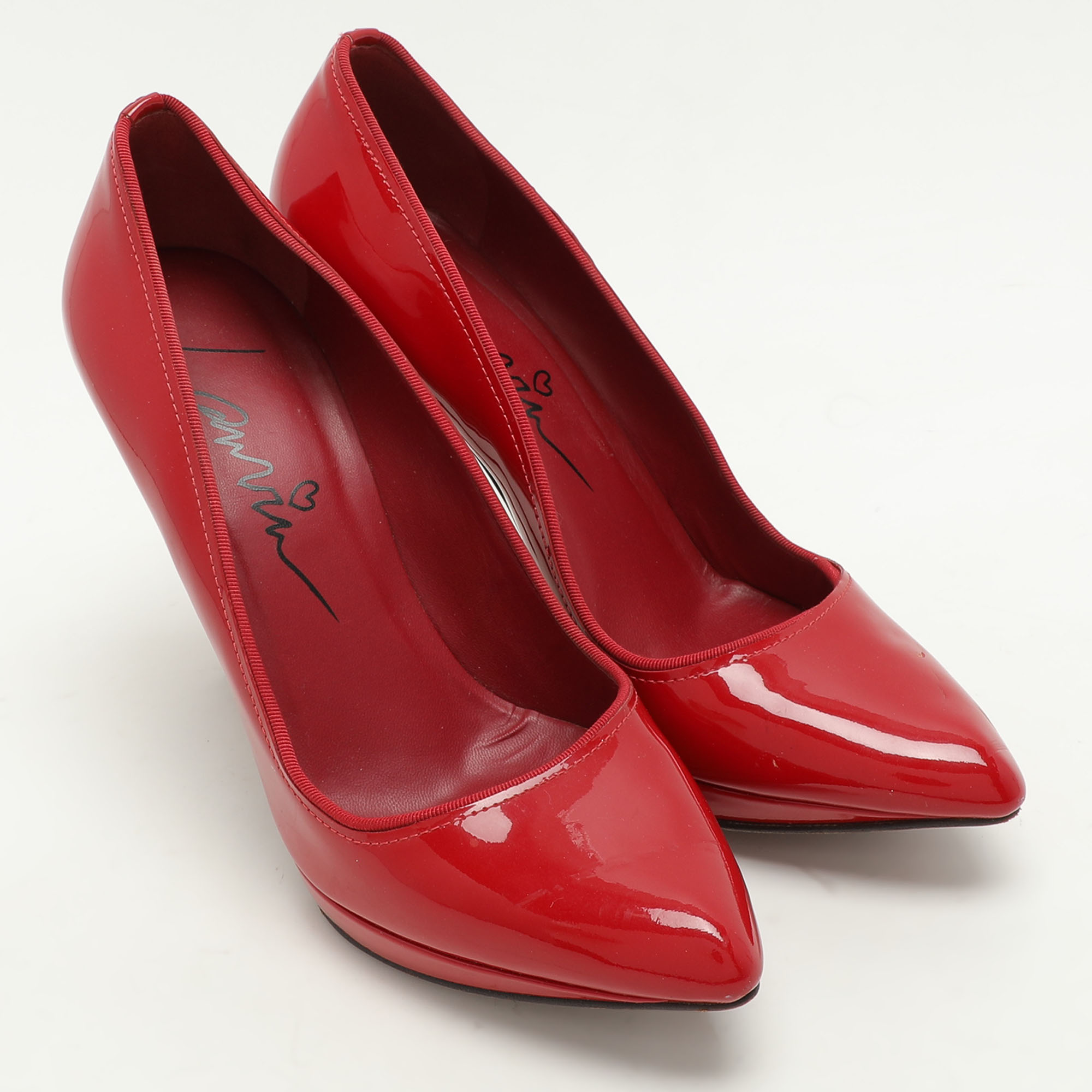 Lanvin Red Patent Leather Pointed Toe Platform Pumps Size 38.5