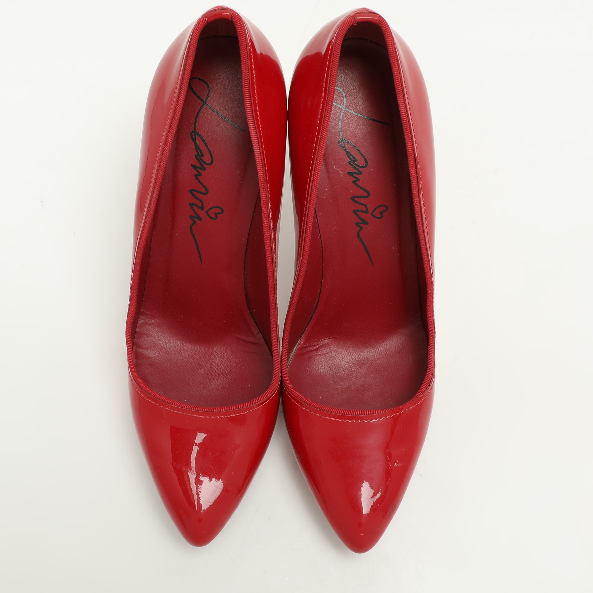 Lanvin Red Patent Leather Pointed Toe Platform Pumps Size 38.5