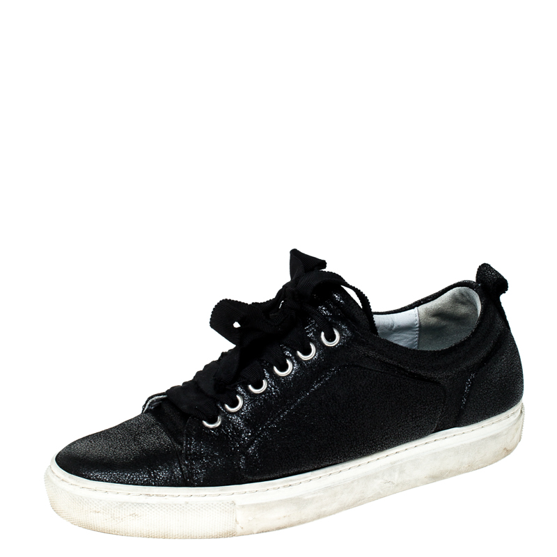 Lanvin Black Leather Lace Up Low Top Sneakers Size 37