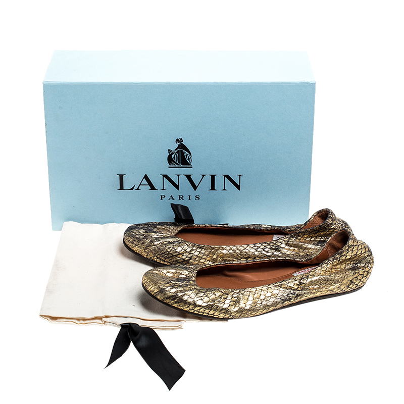 Lanvin Gold Snakeskin Embossed Leather Ballerina Flats Size 37