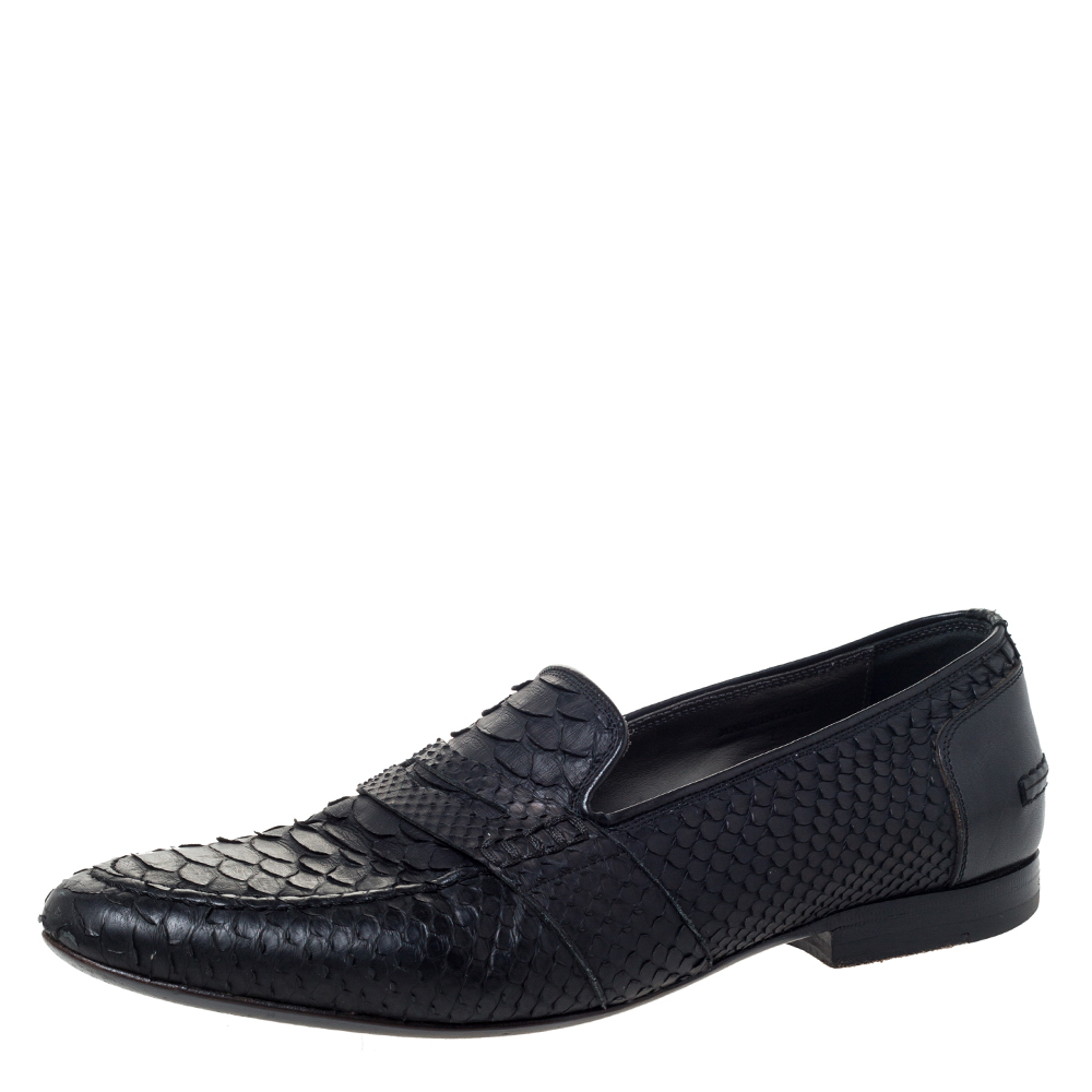Image of Lanvin Black Python Penny Loafers Size