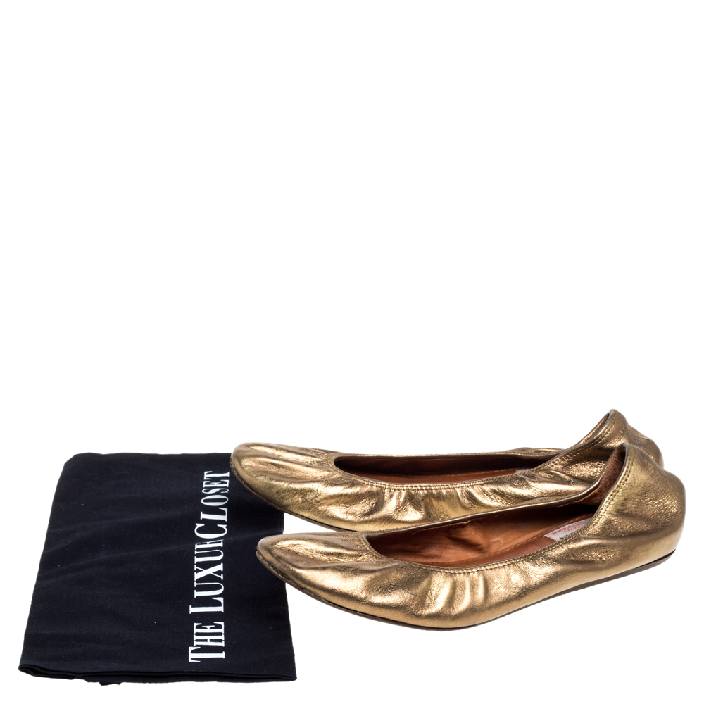 Lanvin Metallic Gold Leather Ballet Flats Size 40