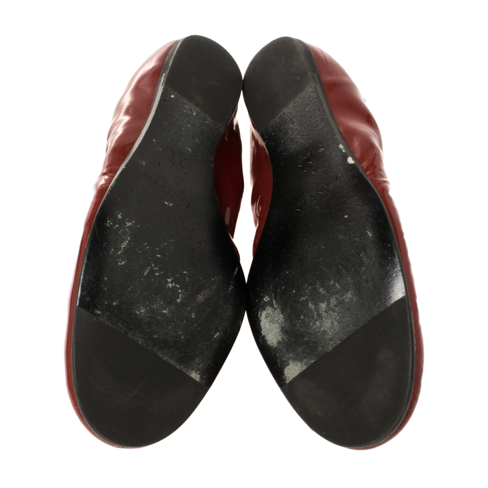 Lanvin Red Patent Leather Scrunch Ballet Flats Size 38