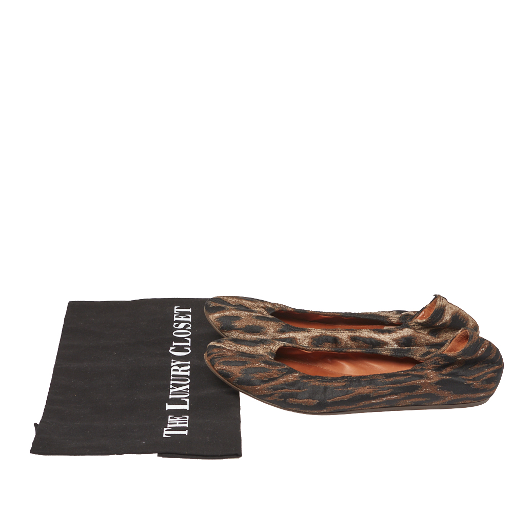 Lanvin Black/Brown Brocade Fabric Leopard Print Ballet Flats Size 39