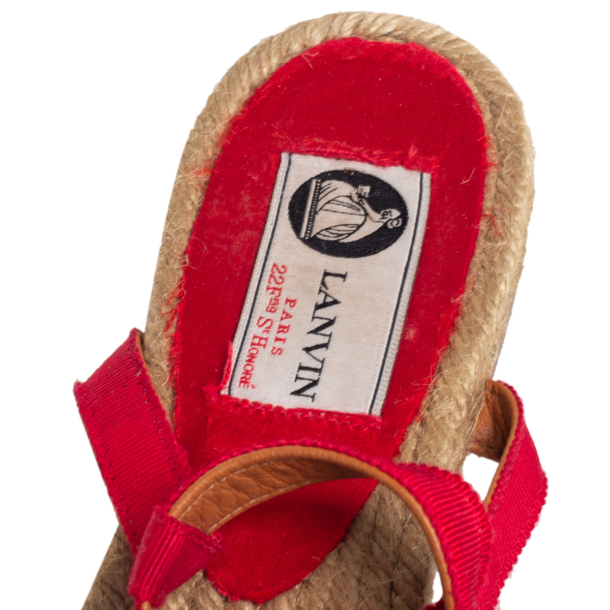 Lanvin Red Leather And Satin Bow Espadrille Thong Flat Sandals Size 39