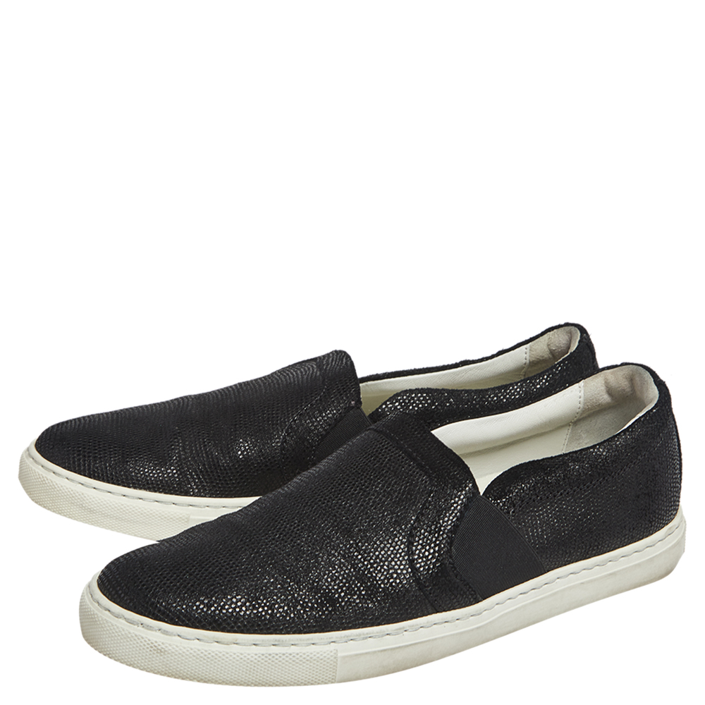 Lanvin Black Lizard Embossed Leather And Suede Slip On Sneakers Size 37
