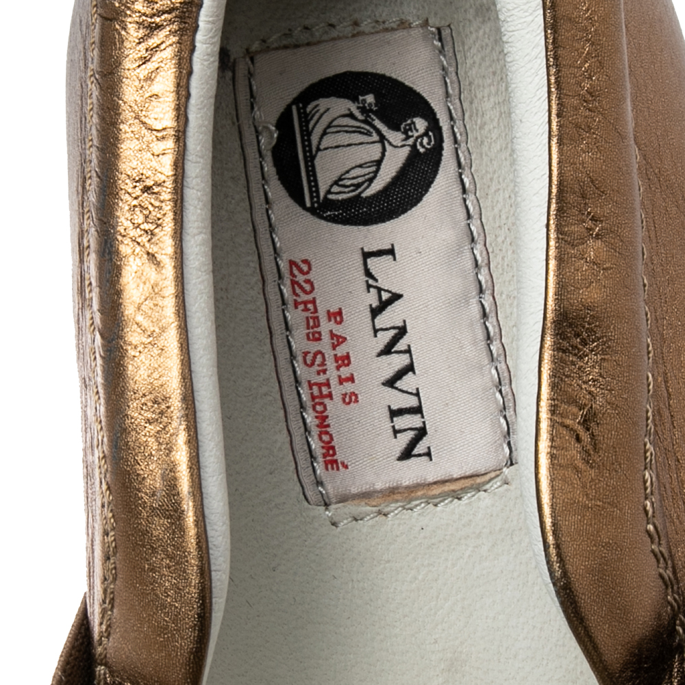 Lanvin Metallic Gold Leather Slip On Sneakers Size 37