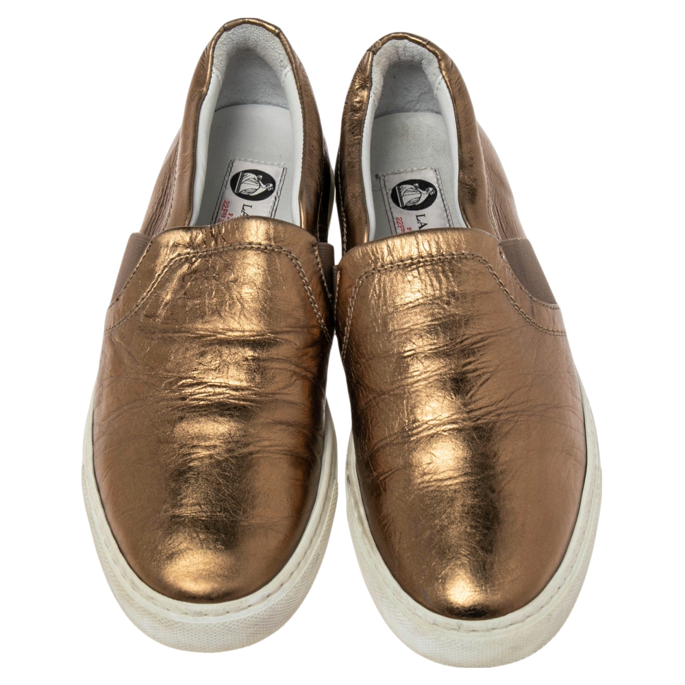 Lanvin Metallic Gold Leather Slip On Sneakers Size 37