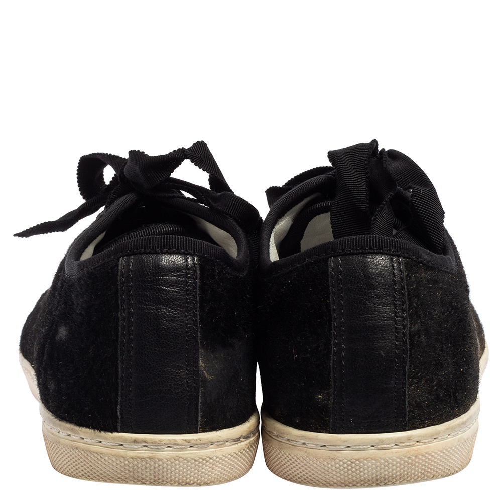 Lanvin Black/Gold Calf Hair And Leather Low-Top Sneakers Size 37