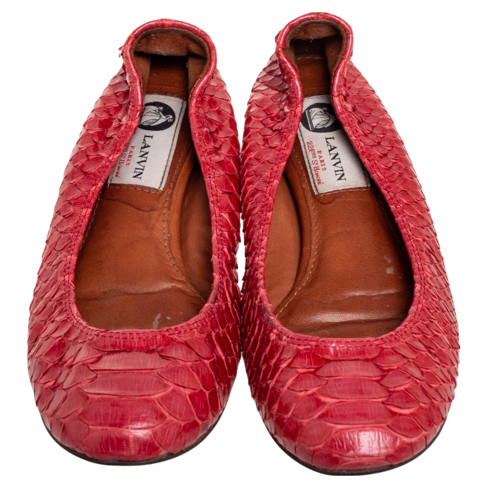 Lanvin Red Python Leather Scrunch Ballet Flats Size 36