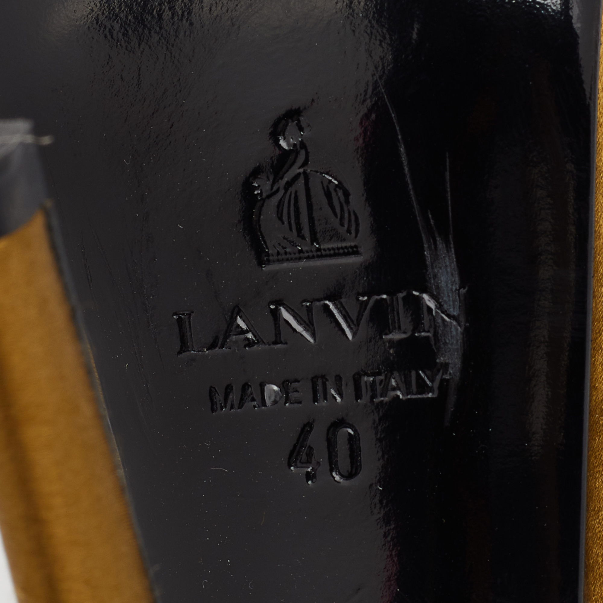 Lanvin Olive Green Satin Bow Detail Platform D'orsay Pumps Size 40