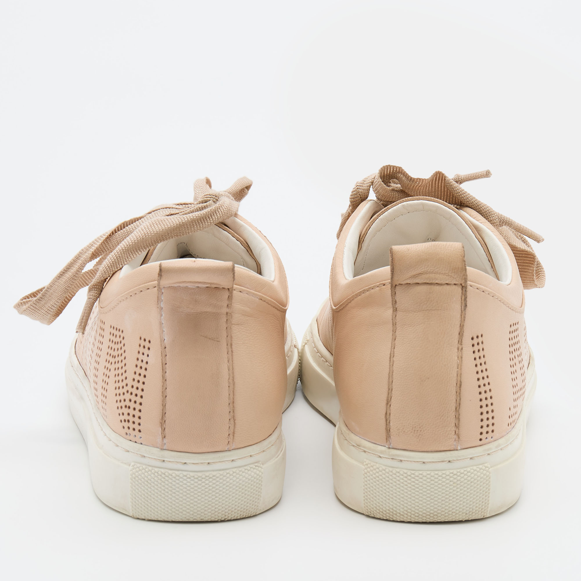 Lanvin Beige Leather Perforated Logo Low Top Sneakers Size 37