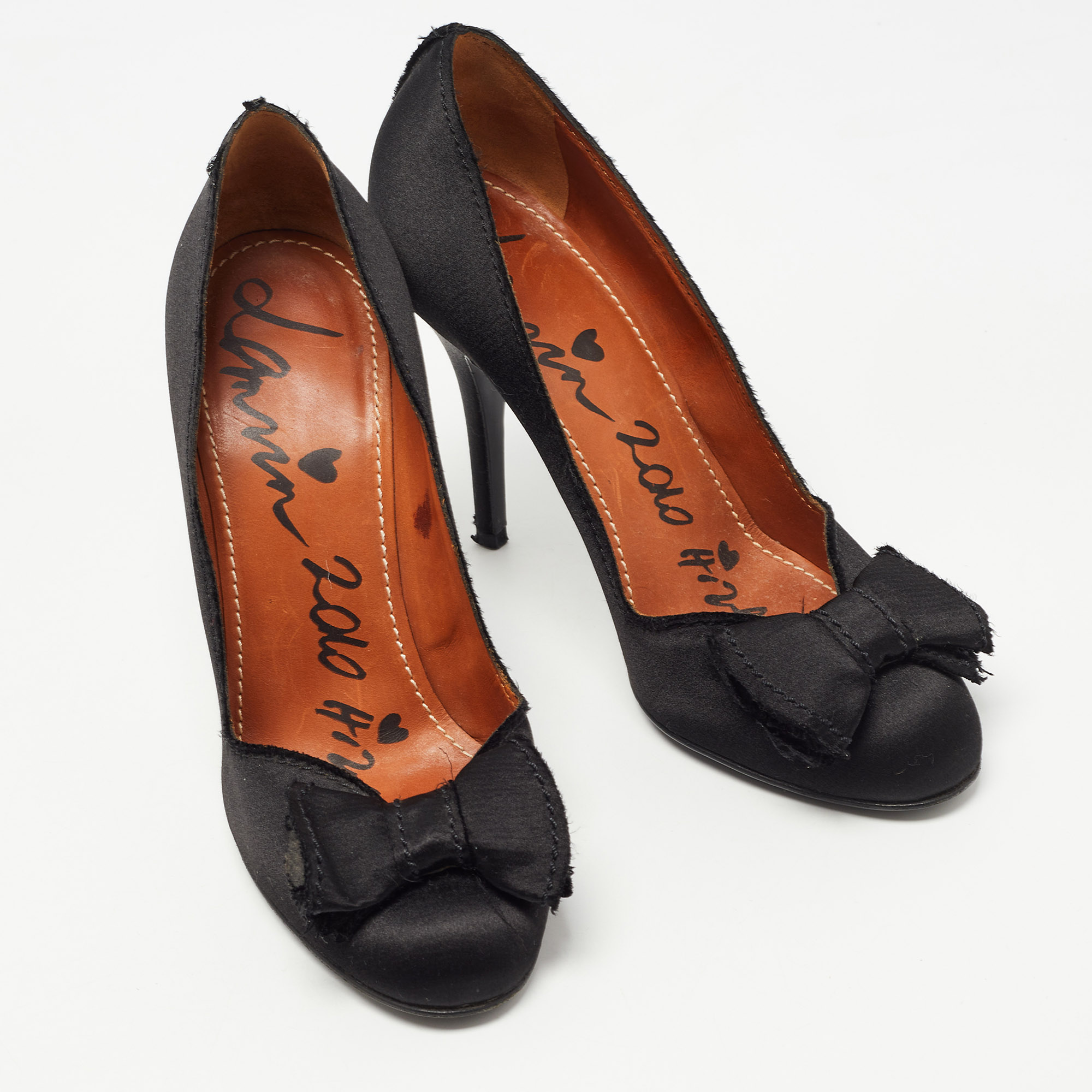 Lanvin Black Satin Bow Pumps Size 37.5