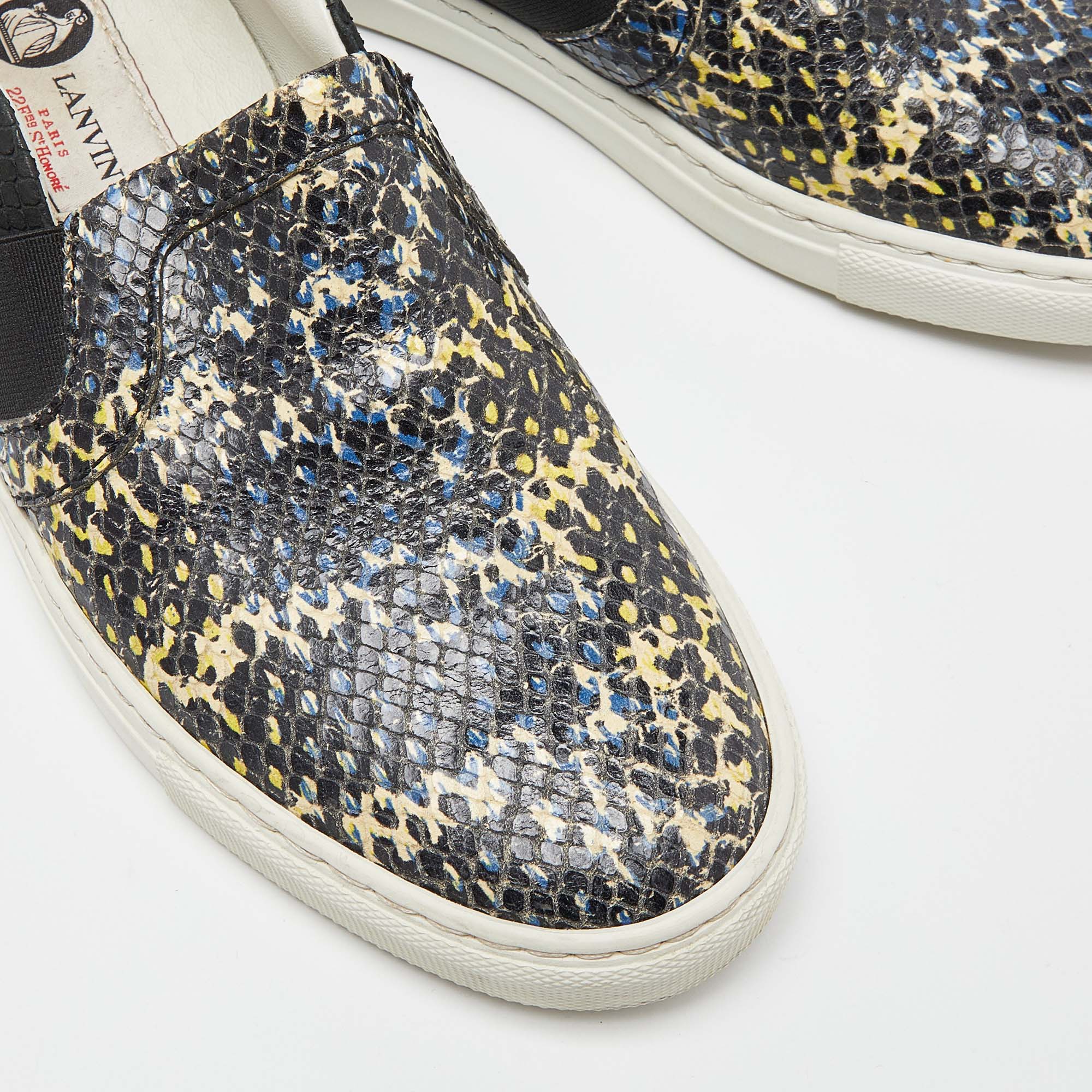 Lanvin Black Embossed Python Leather Slip On Sneakers Size 36