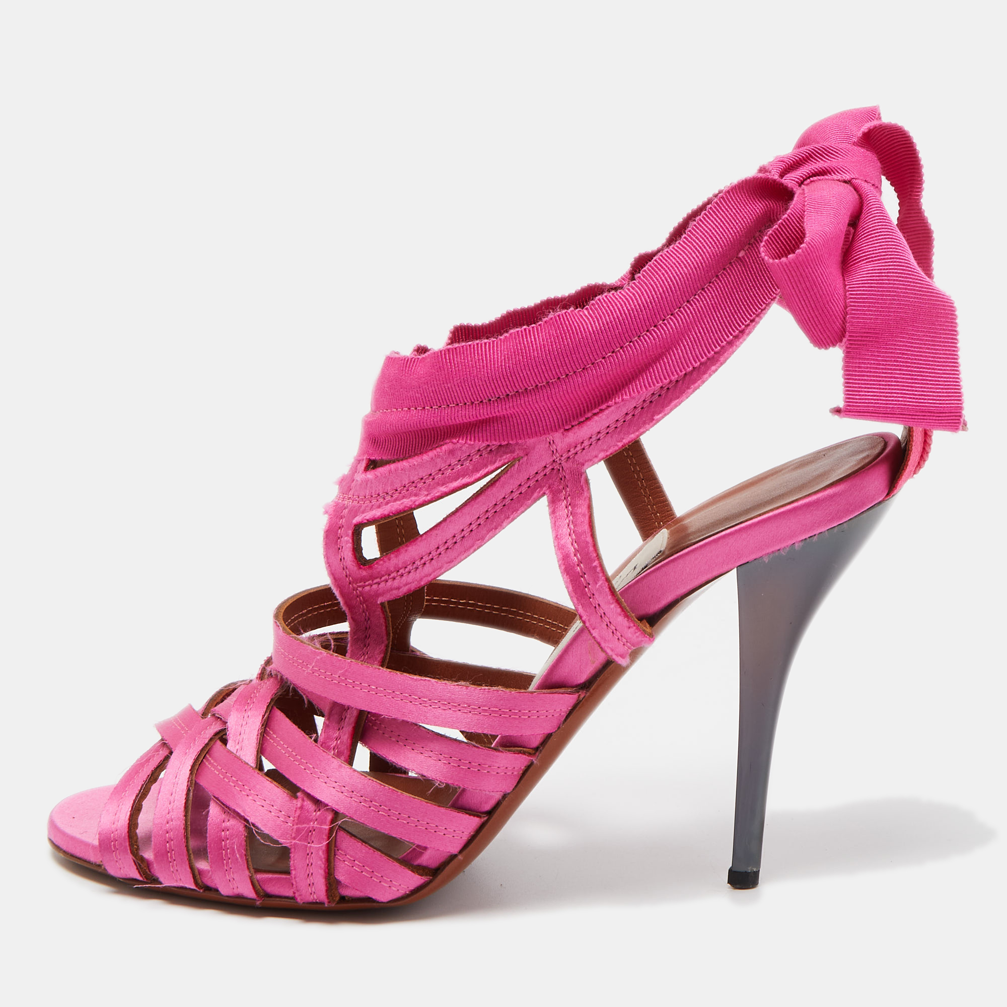 Lanvin Pink Satin Strappy Ankle Tie Sandals Size 38