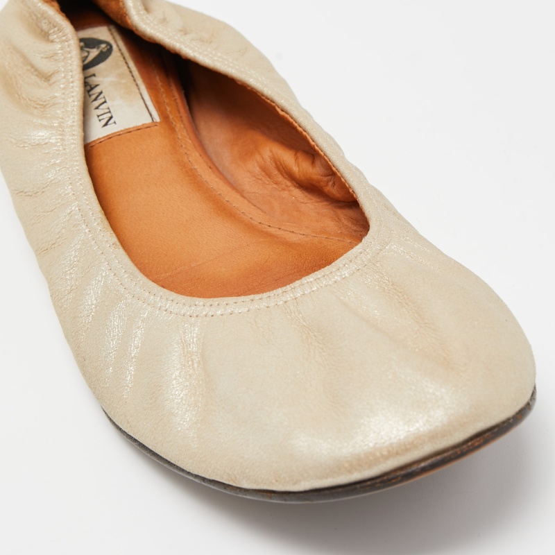 Lanvin Metallic Leather Scrunch Ballet Flats Size 37.5