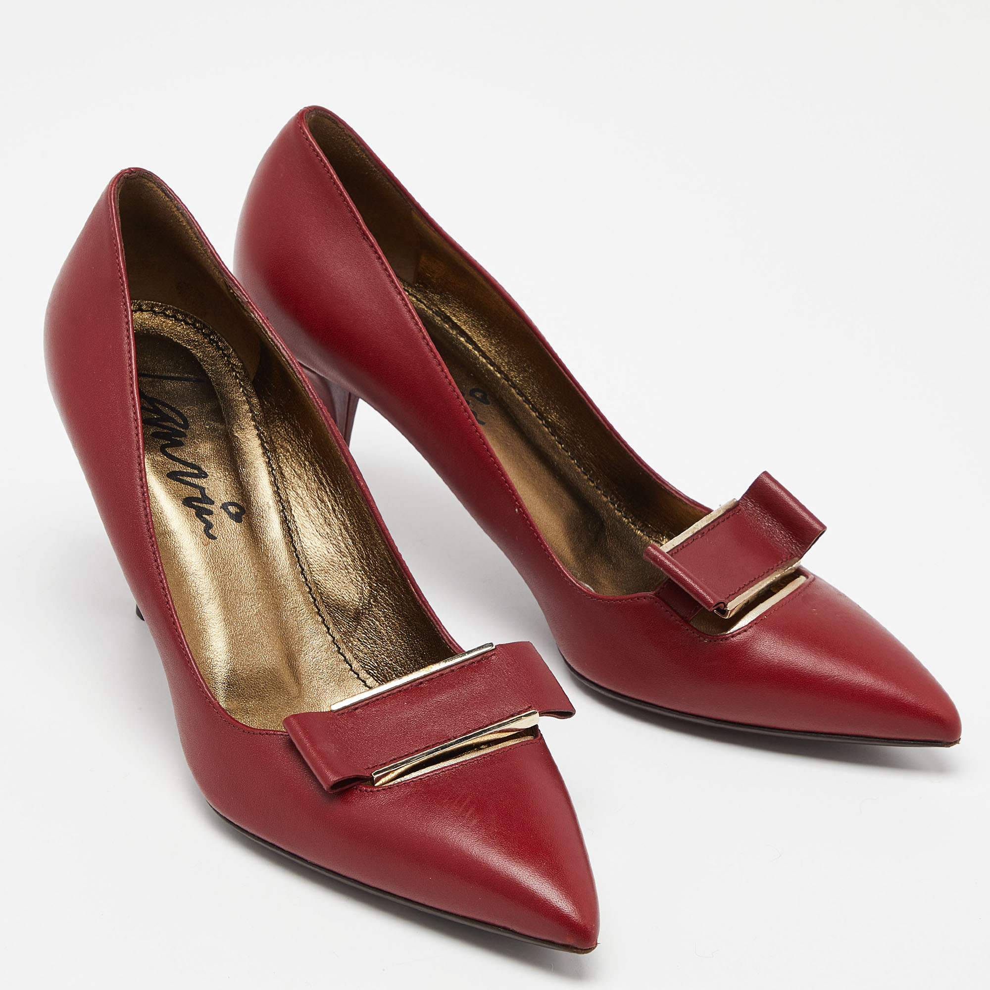 Lanvin Red Leather Bow Pointed Toe Pumps Size 39