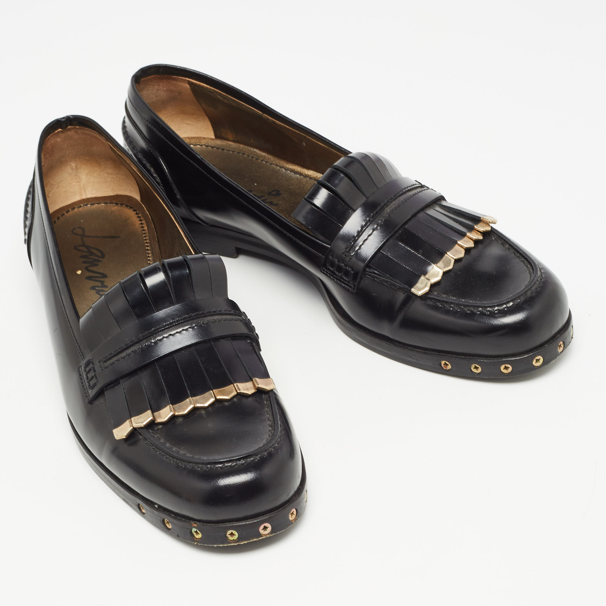 Lanvin Black Leather Fringe Loafers Size 40.5