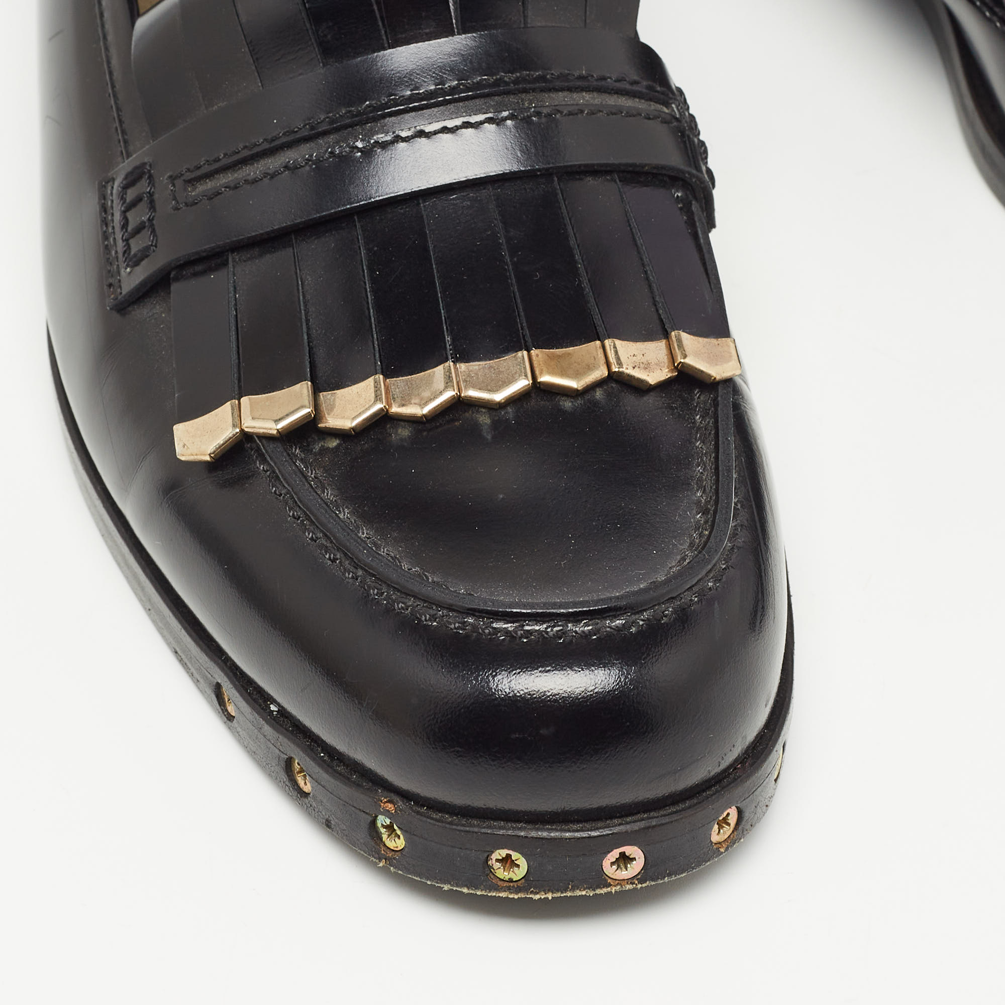Lanvin Black Leather Fringe Loafers Size 40.5