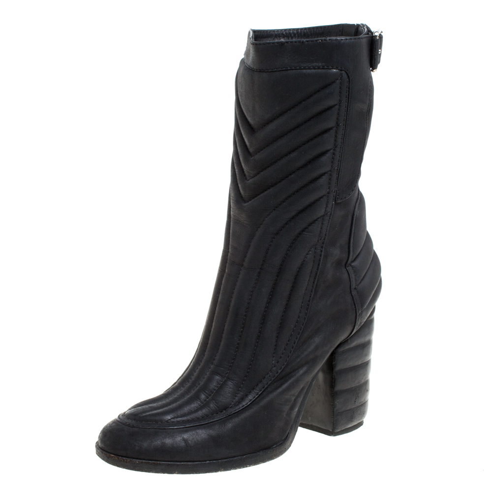 Image of Laurence Dacade Black Leather Buckle Detail Zipper Ankle Boots Size .
