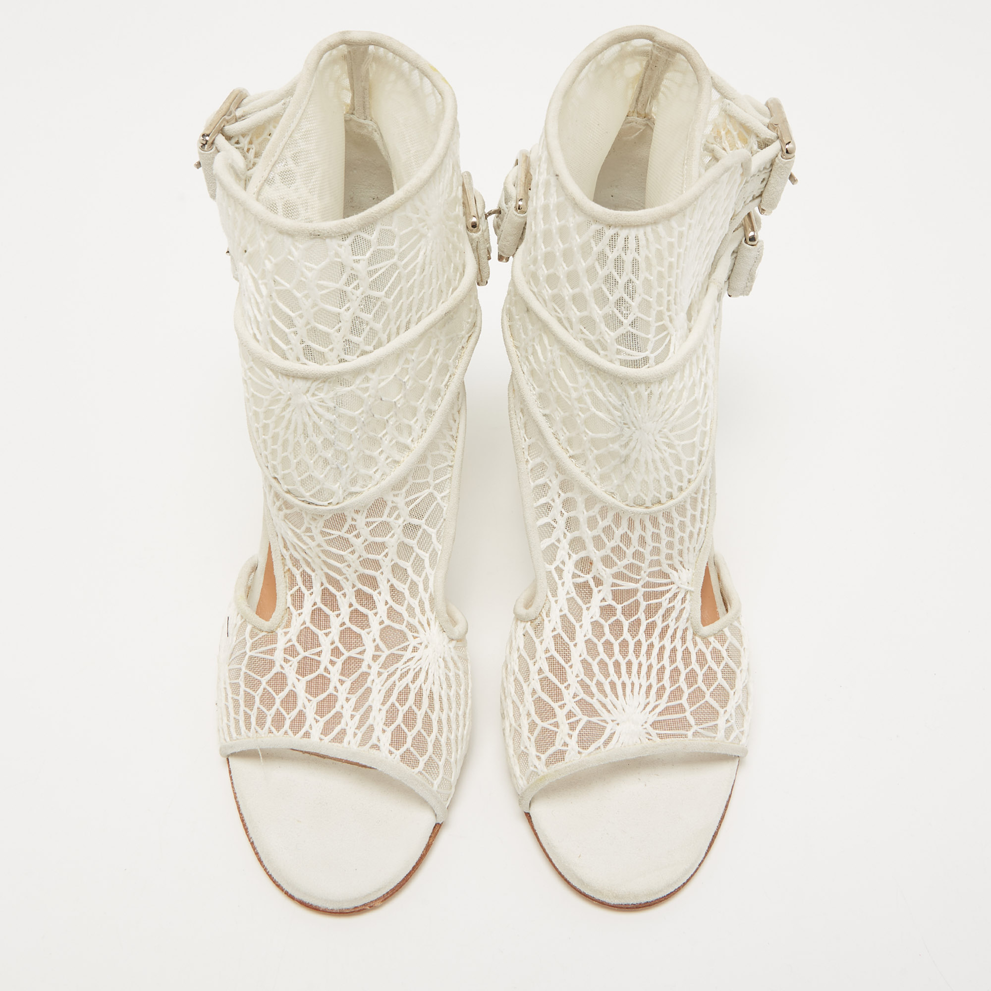 Laurence Dacade White Lace And Suede Rush Macrame Open Toe Booties Size 36