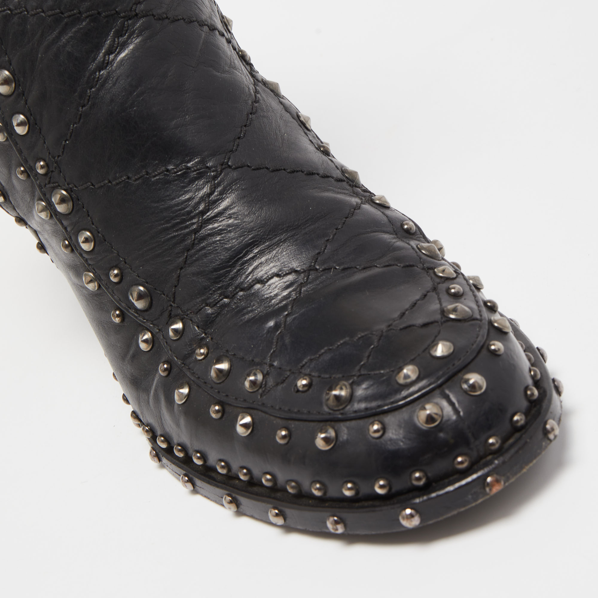 Laurence Dacade Black Leather Studded Ankle Boots Size 37.5