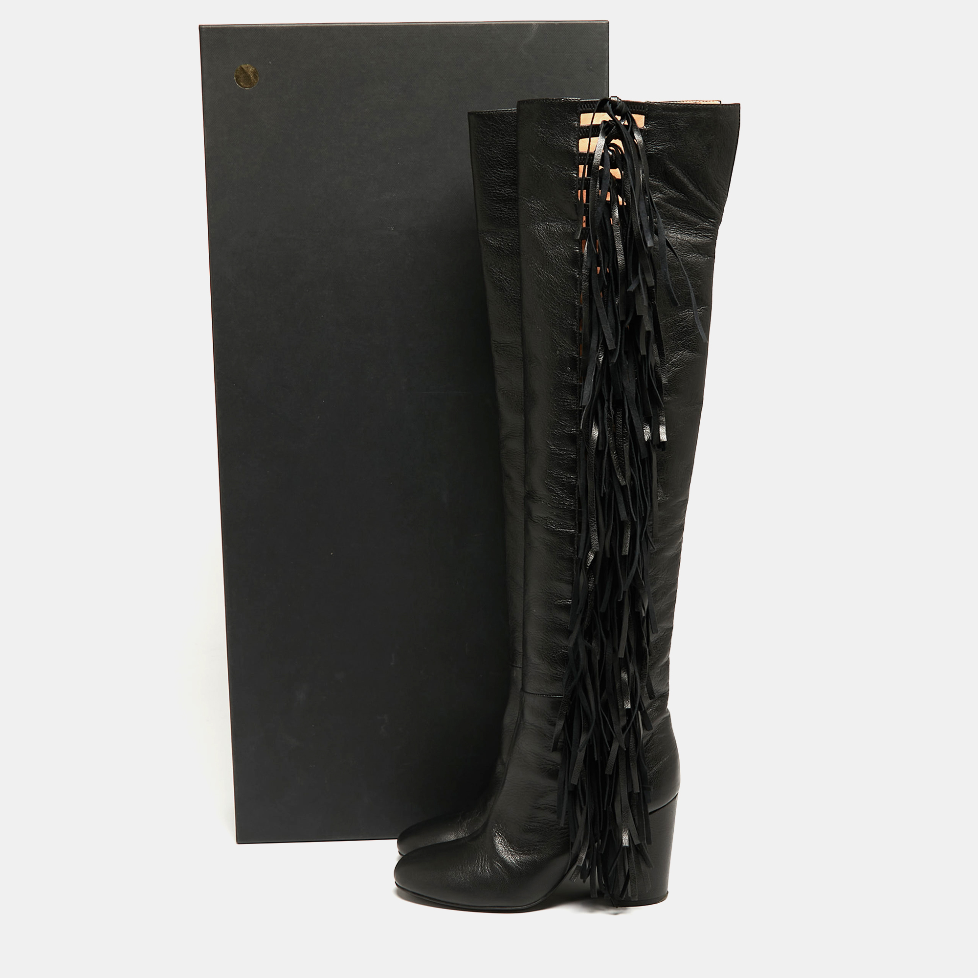Laurence Dacade Black Leather Cowboy Knee Length Boots Size 38