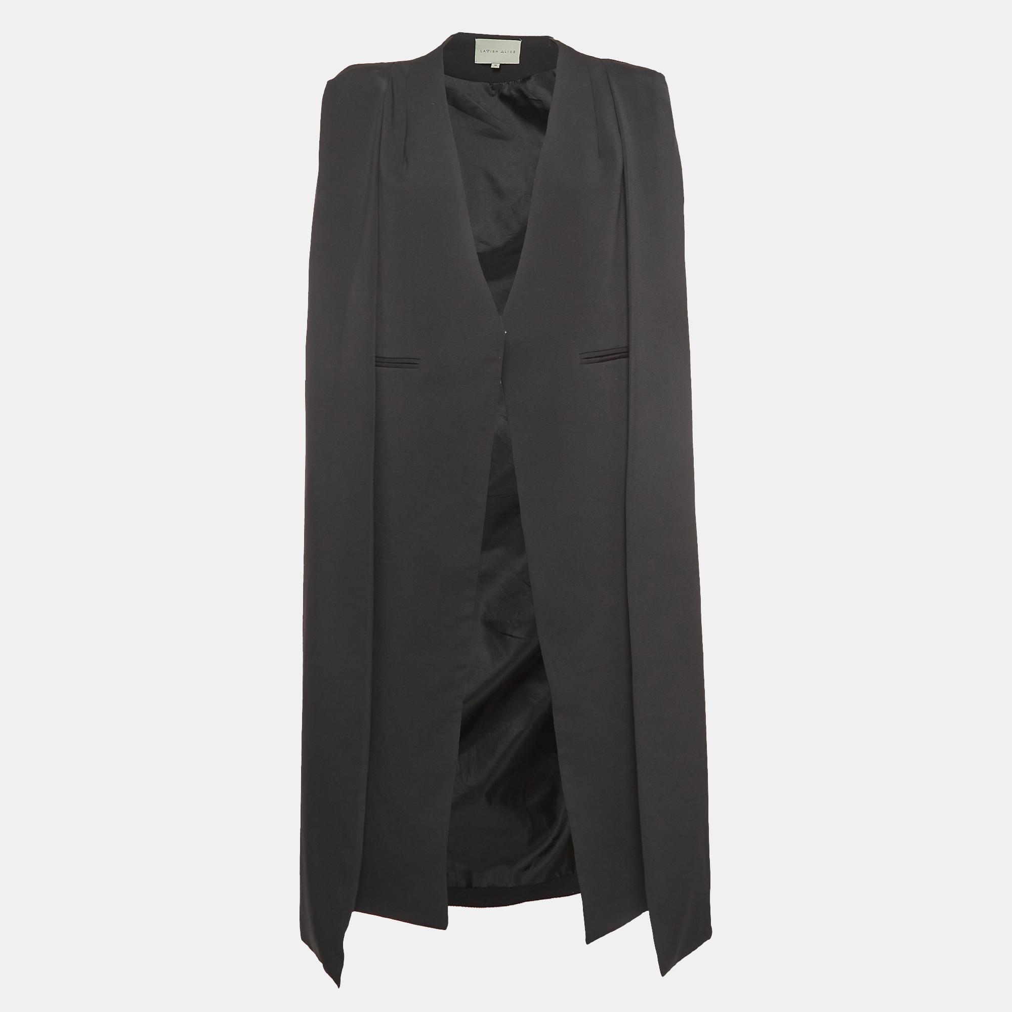 Lavish alice black stretch crepe long cape blazer m