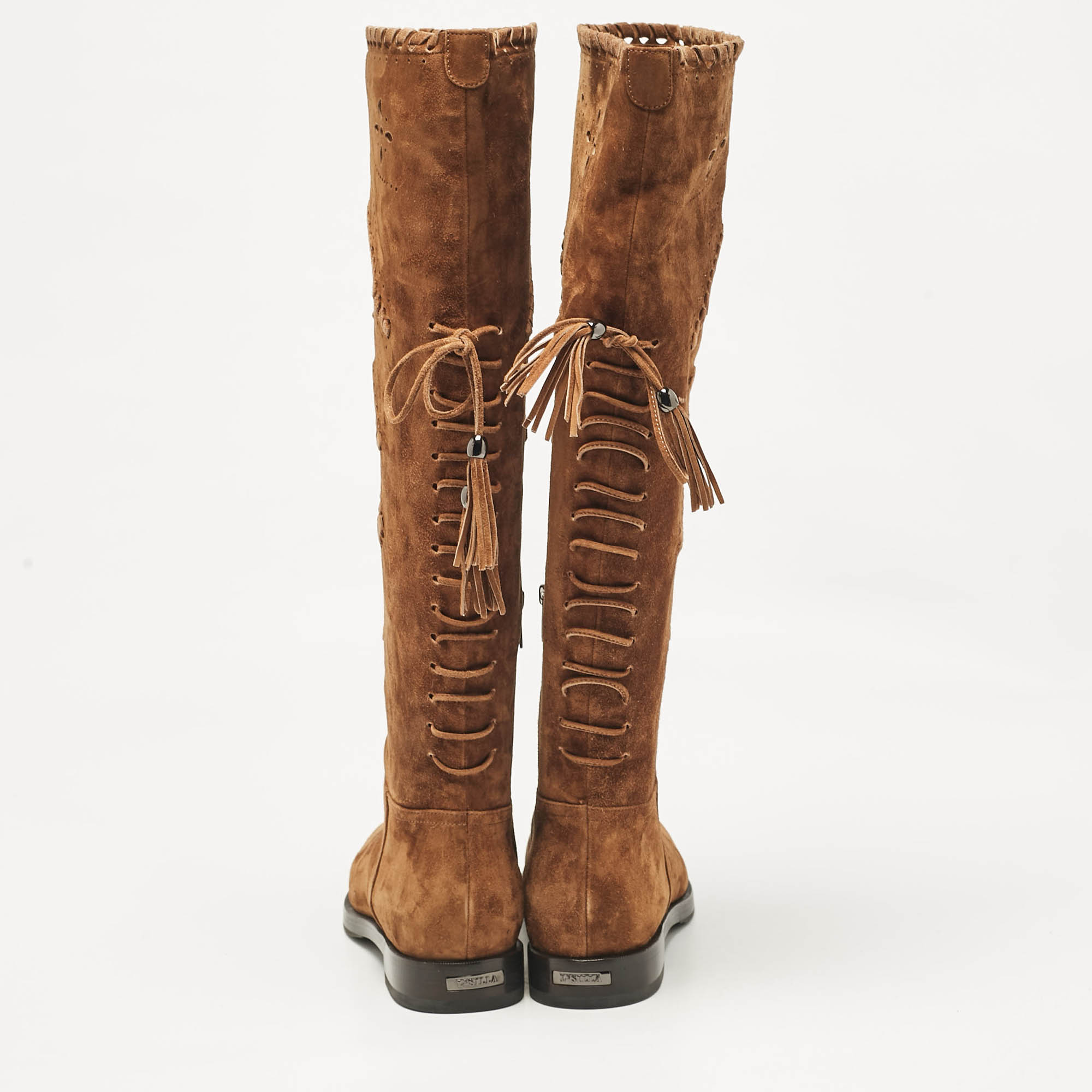 Le Silla Brown Suede Tassel Detail Knee Length Boots Size 40