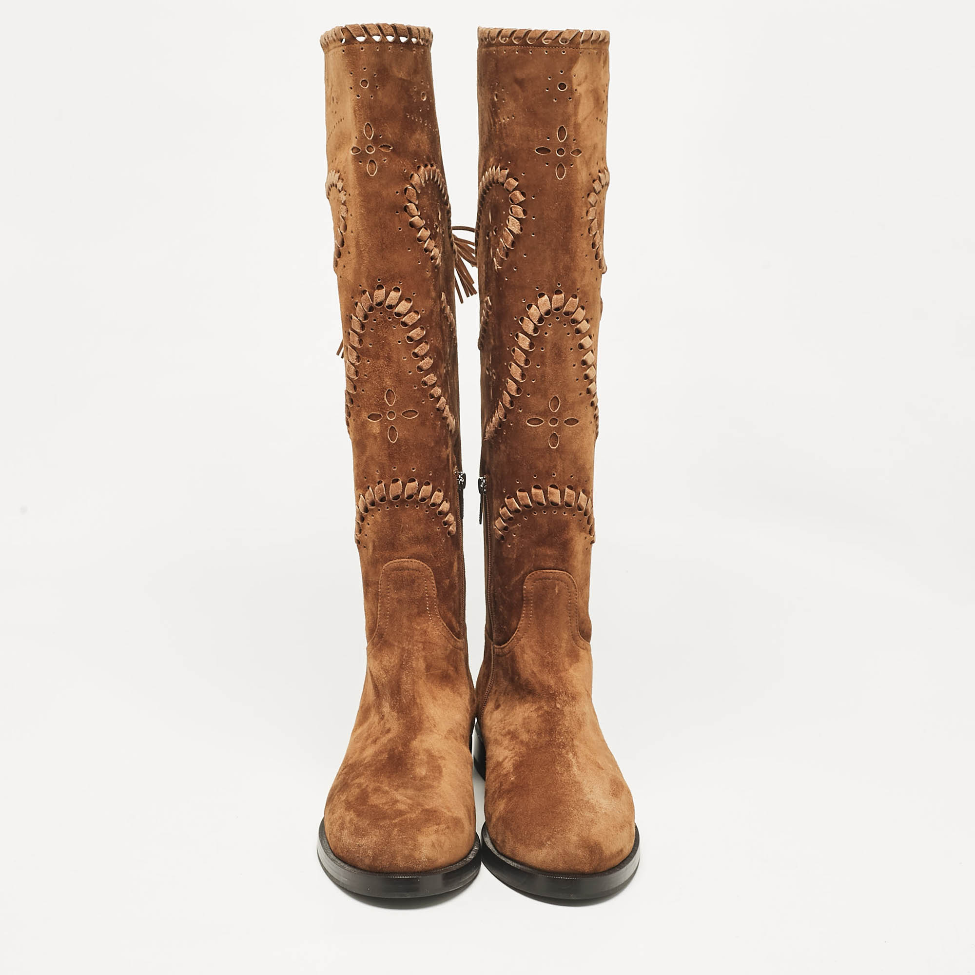 Le Silla Brown Suede Tassel Detail Knee Length Boots Size 40