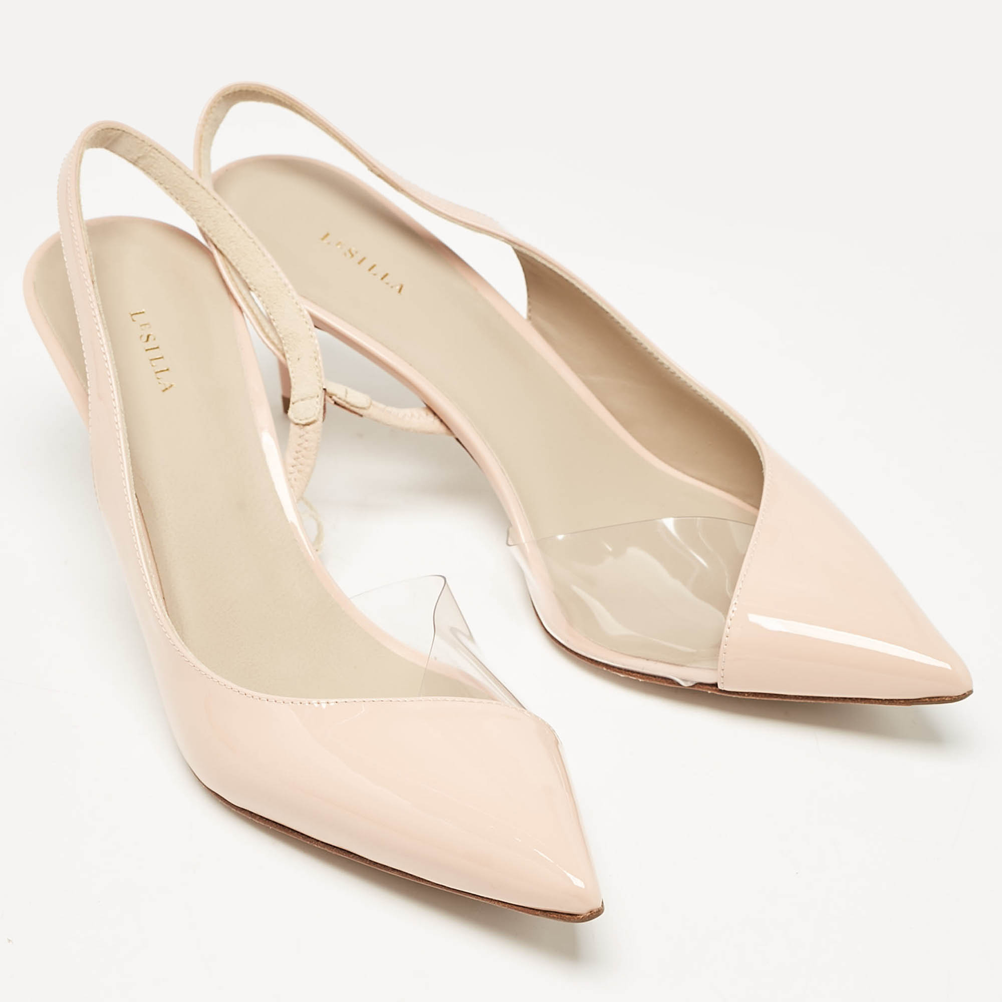 Le Silla Pink Patent Leather And PVC Slingback Pumps Size 39